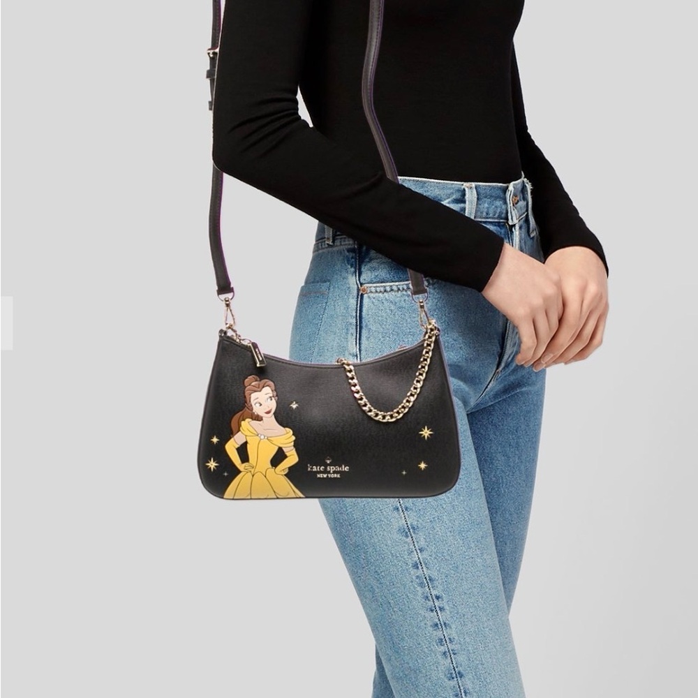 SOLD……..Kate Spade Disney Beauty and the Beast Belle Black Leather Convertible - Picture 2 of 13